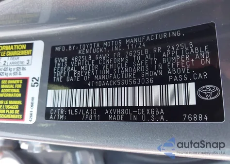 2025 Toyota Camry Xle z USA, uszkodzony, nr VIN 4T1DAACK5SU563036
